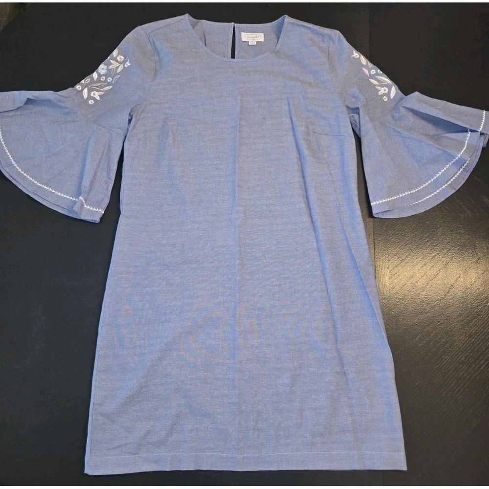 Mud Pie‎ Blue Cotton Embroidered Bell Sleeve Shift Dress BNT-27418 Womens Small